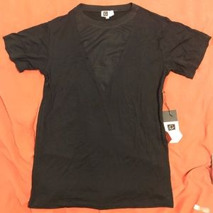 Black Crew Neck T-shirt with V-neck Mesh Cutout